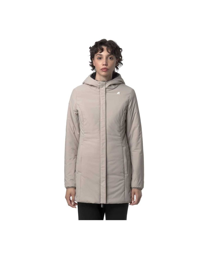 K-WAY GIACCA DONNA DENISE WRM REVERSIBILE MEDIO BLACK PURE/BEIGE CASHMERE K6128UW