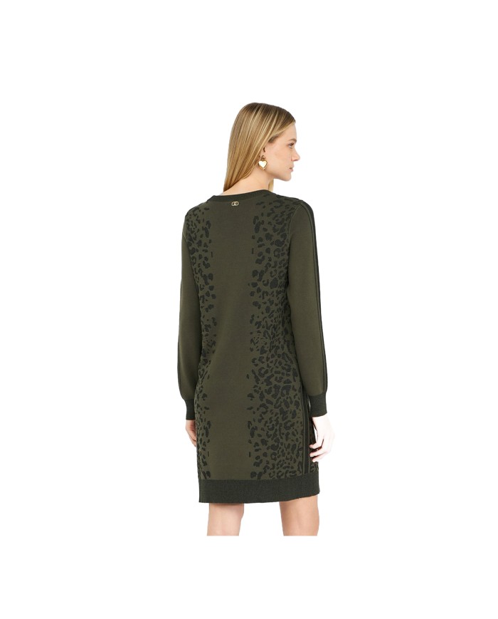 LIU-JO ABTO DONNA IN MAGLIA ANIMALIER OLIVE NIGHT E NERO LUX TF5173 225