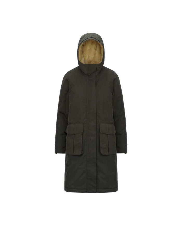 K-WAY PARKA DONNA BRUNIL COTTON FEEL LUNGO GREEN BLACKISH-GREEN K7136EW