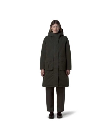 K-WAY PARKA DONNA BRUNIL COTTON FEEL LUNGO GREEN BLACKISH-GREEN K7136EW