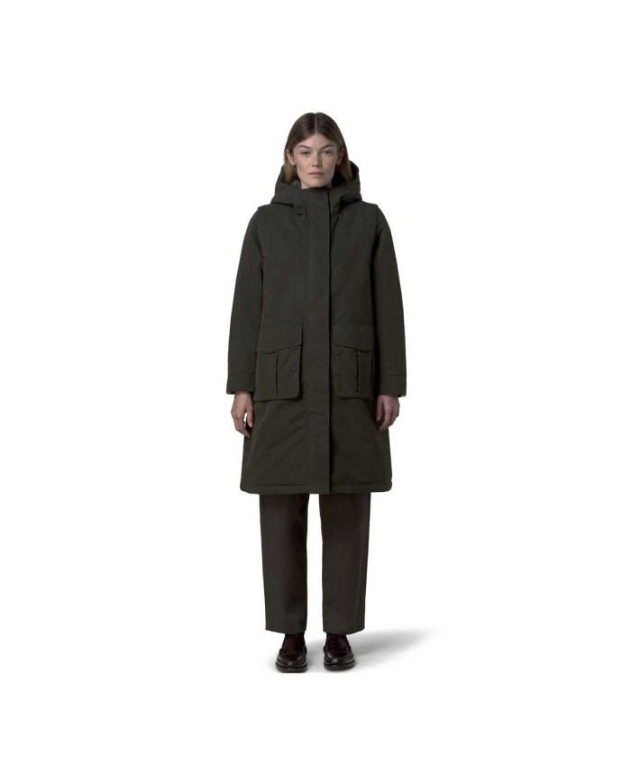K-WAY PARKA DONNA BRUNIL COTTON FEEL LUNGO GREEN BLACKISH-GREEN K7136EW