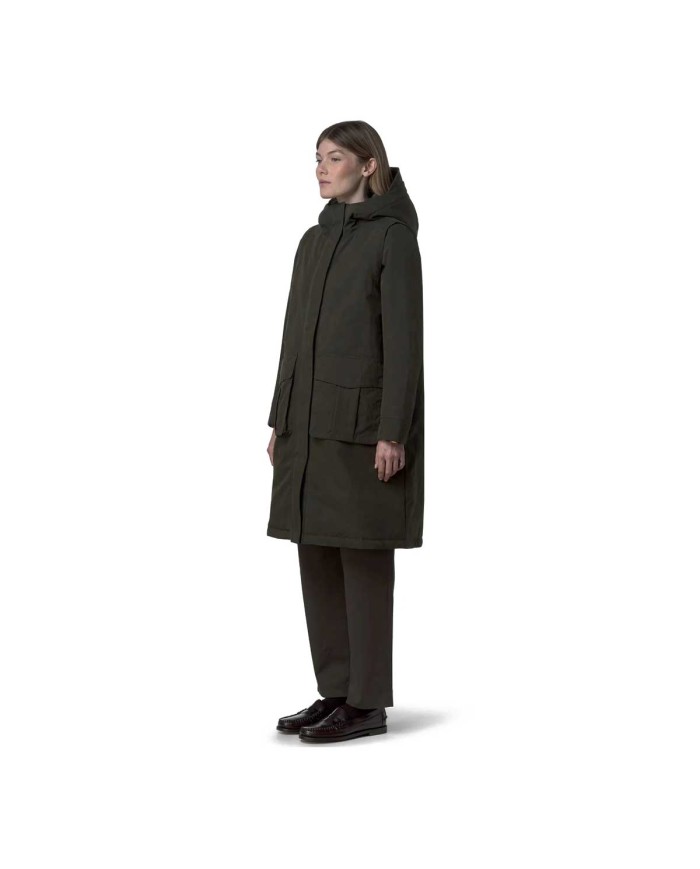 K-WAY PARKA DONNA BRUNIL COTTON FEEL LUNGO GREEN BLACKISH-GREEN K7136EW