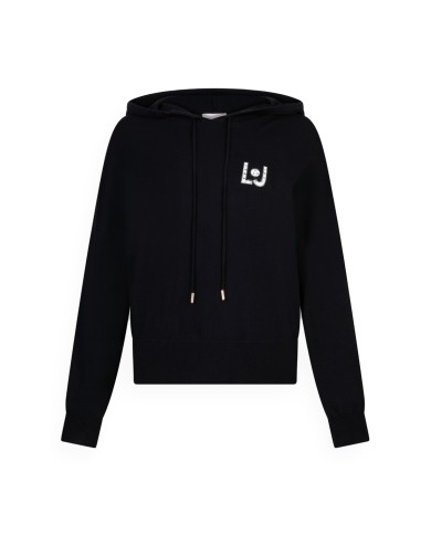 LIU-JO FELPA DONNA IN MAGLIA CON CAPPUCCIO LJ HEART NERO TF5216 225