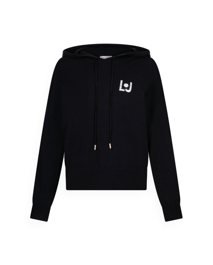 LIU-JO FELPA DONNA IN MAGLIA CON CAPPUCCIO LJ HEART NERO TF5216 225