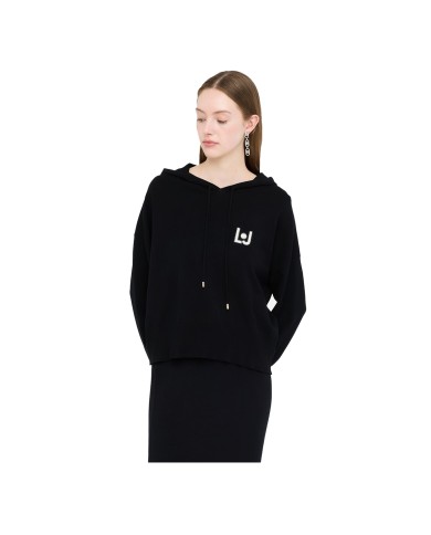 LIU-JO FELPA DONNA IN MAGLIA CON CAPPUCCIO LJ HEART NERO TF5216 225