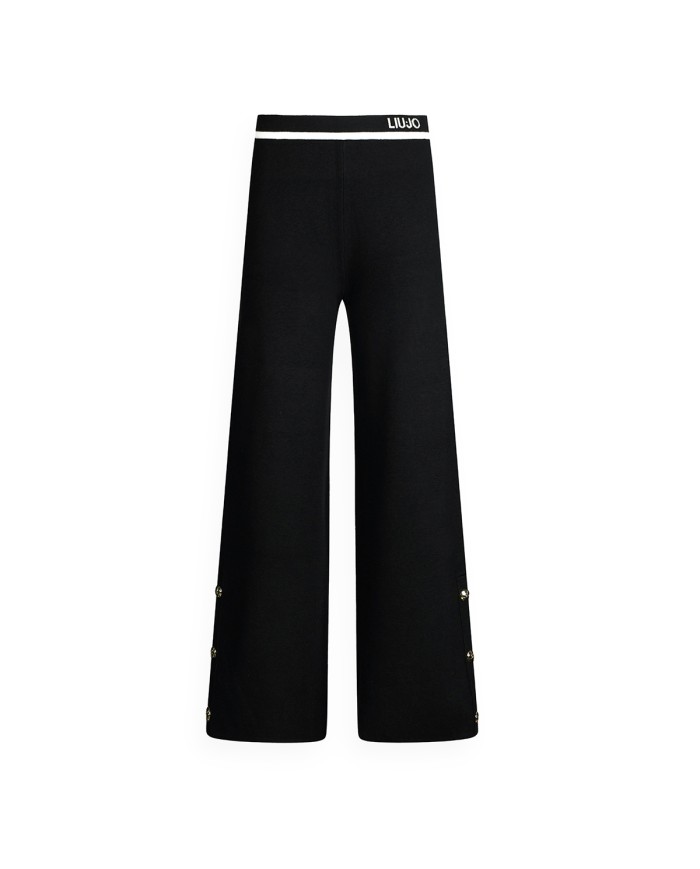 LIU-JO PANTALONI DONNA IN MAGLIA NERO E BIANCO LATTE TF5252 225