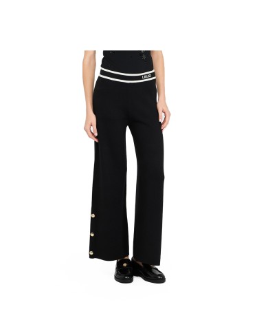 LIU-JO PANTALONI DONNA IN MAGLIA NERO E BIANCO LATTE TF5252 225