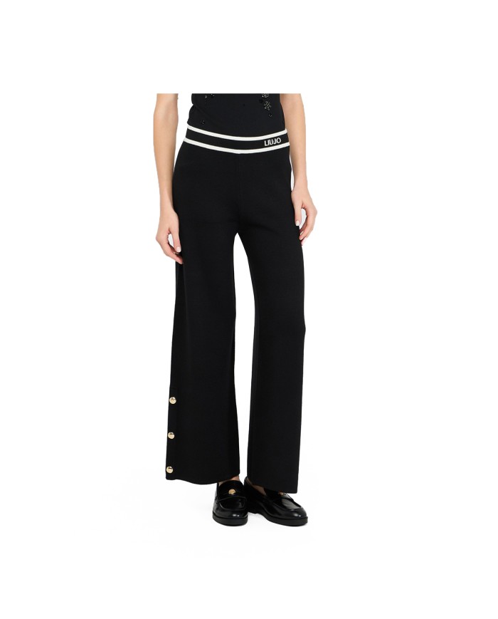 LIU-JO PANTALONI DONNA IN MAGLIA NERO E BIANCO LATTE TF5252 225