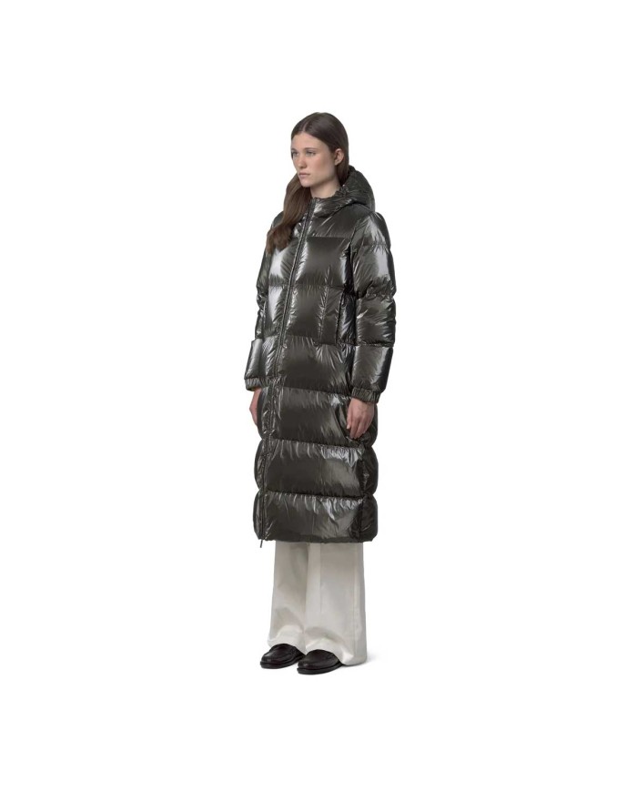 K-WAY PIUMINO LUNGO DONNA RUENNE THERMO PEARLY BLACK OLIVE COMBO  K7136LW