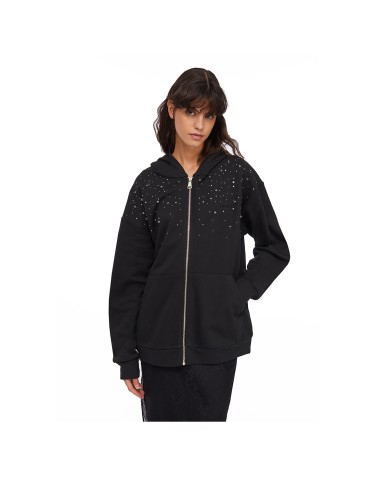 LIU-JO FELPA DONNA IN COTONE CON STRASS NERO UF5253 225