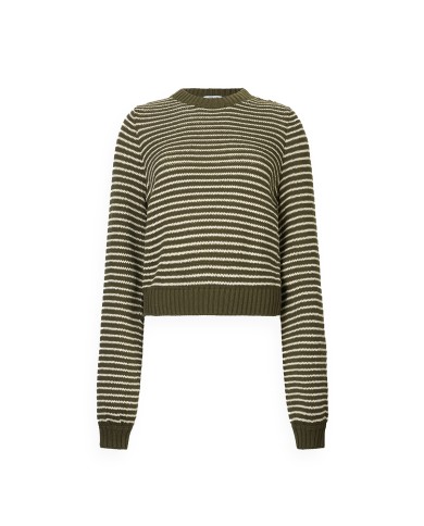 LIU-JO MAGLIA DONNA A RIGHE LUREX VERDE OLIVA E LIGHT GOLD METALLIC TF5275 225