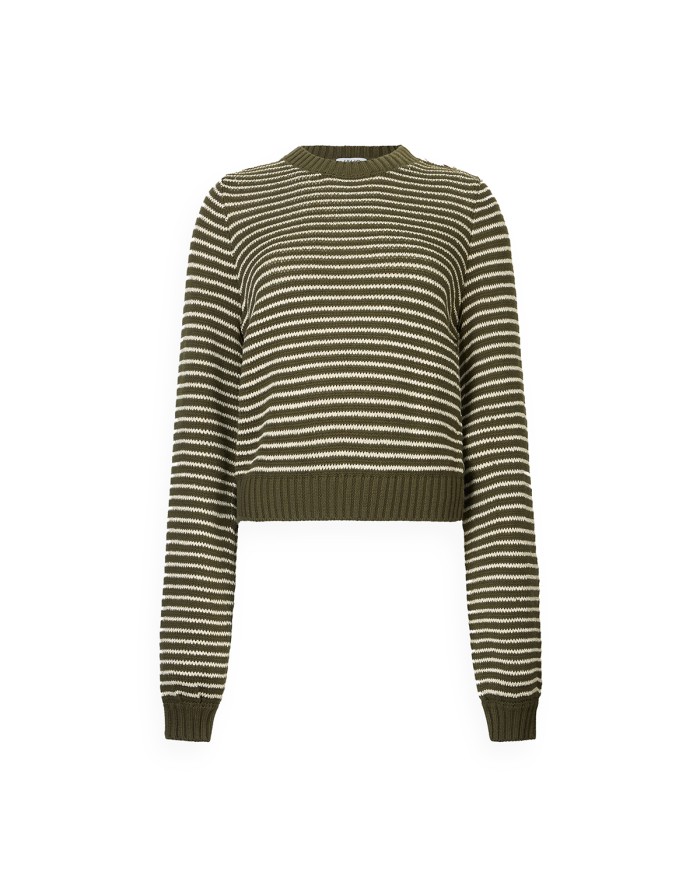 LIU-JO MAGLIA DONNA A RIGHE LUREX VERDE OLIVA E LIGHT GOLD METALLIC TF5275 225