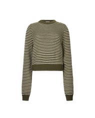 LIU-JO MAGLIA DONNA A RIGHE LUREX VERDE OLIVA E LIGHT GOLD METALLIC TF5275 225