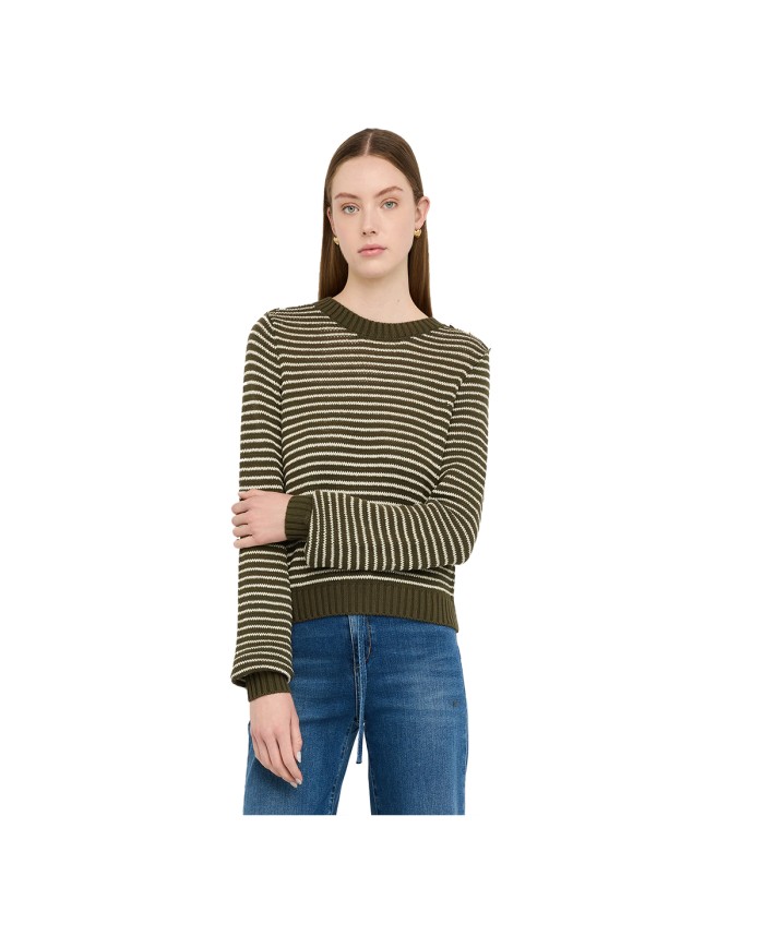 LIU-JO MAGLIA DONNA A RIGHE LUREX VERDE OLIVA E LIGHT GOLD METALLIC TF5275 225