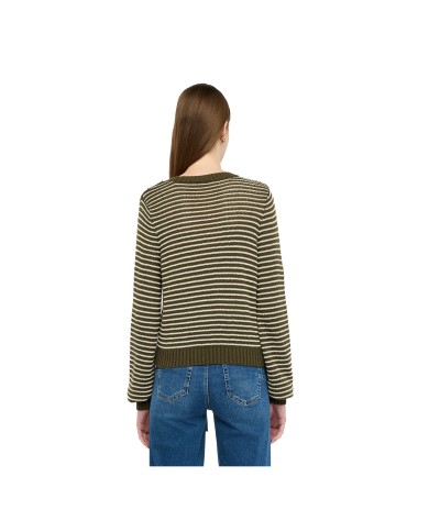 LIU-JO MAGLIA DONNA A RIGHE LUREX VERDE OLIVA E LIGHT GOLD METALLIC TF5275 225