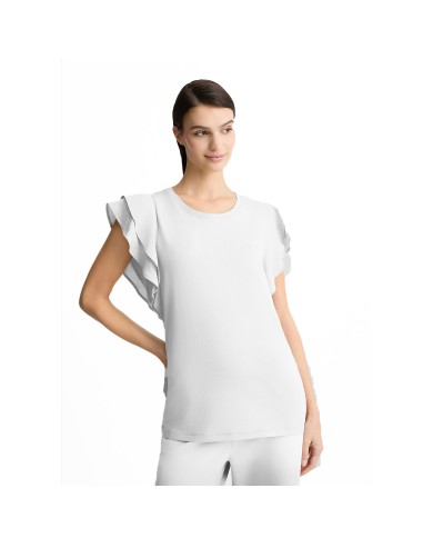 LIU-JO T SHIRT DONNA MAGLIA CON MANICHE ROUCHES MODA WHITE MILK TA5178 125