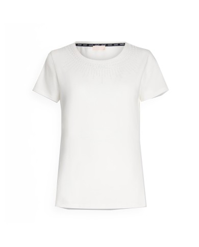 LIU-JO T SHIRT DONNA MAGLIA MANICHE CORTE ECS MODA CON STRASS WHITE MILK TA5214 125
