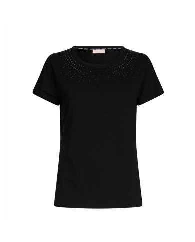 LIU-JO T SHIRT DONNA MAGLIA MANICHE CORTE ECS MODA CON STRASS NERO TA5214 125