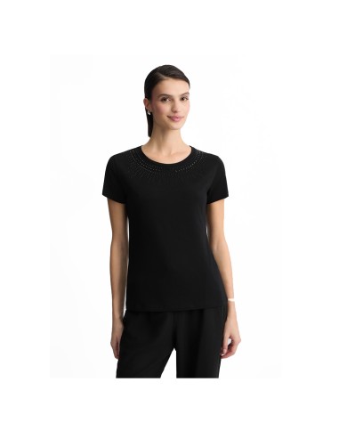 LIU-JO T SHIRT DONNA MAGLIA MANICHE CORTE ECS MODA CON STRASS NERO TA5214 125