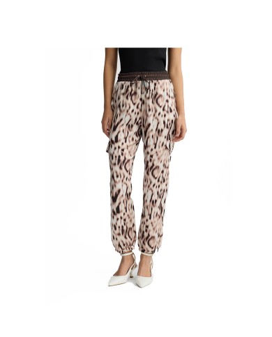 LIU-JO PANTALONI DONNA ECS LUNGO JOGGING IN RASO NATURAL ANIMALIER TA5293 125