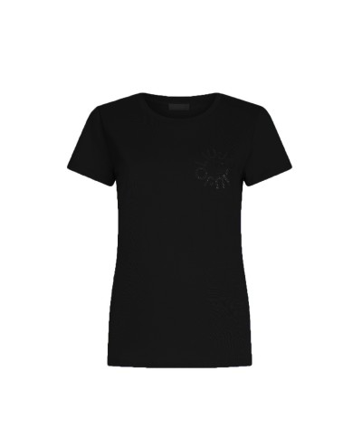LIU-JO T SHIRT DONNA MAGLIETTA A MANICHE CORTE MODA LOGO E STRASS NERO WA5143 125