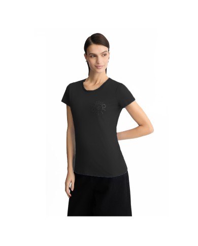 LIU-JO T SHIRT DONNA MAGLIETTA A MANICHE CORTE MODA LOGO E STRASS NERO WA5143 125