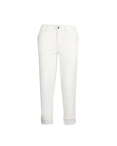 LIU-JO PANTALONI DONNA MONROE BOTTOM UP CROPPED CON RISVOLTO BIANCO LANA UA5006 125