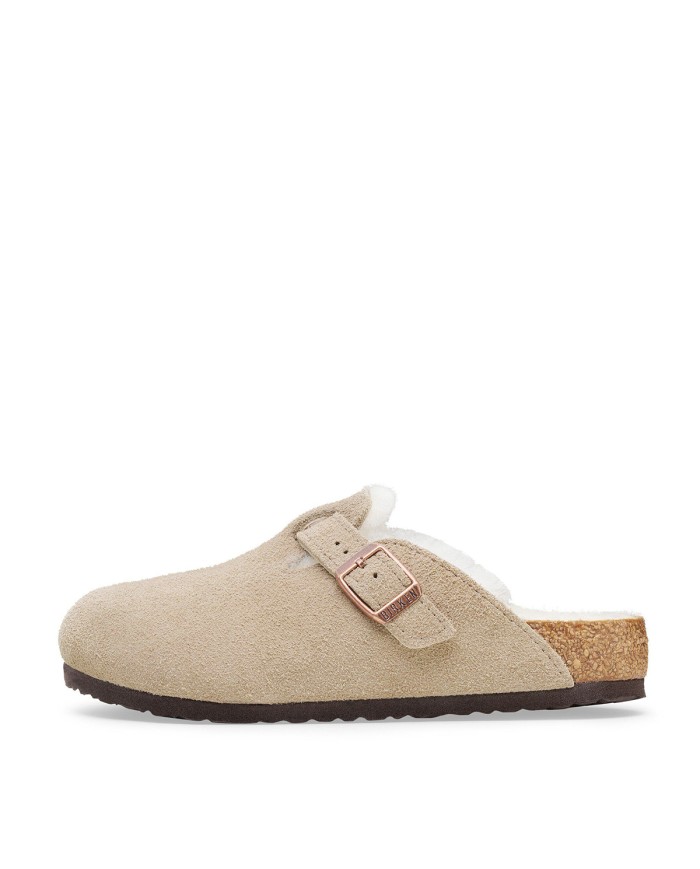 BIRKENSTOCK SANDALO SABOT KIDS BOSTON SHEARLING PELLICCIA AGNELLO TAUPE 1030480 CO