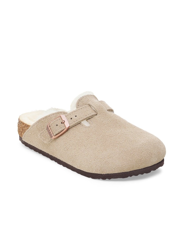 BIRKENSTOCK SANDALO SABOT KIDS BOSTON SHEARLING PELLICCIA AGNELLO TAUPE 1030480 CO