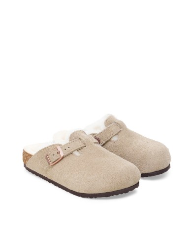 BIRKENSTOCK SANDALO SABOT KIDS BOSTON SHEARLING PELLICCIA AGNELLO TAUPE 1030480 CO