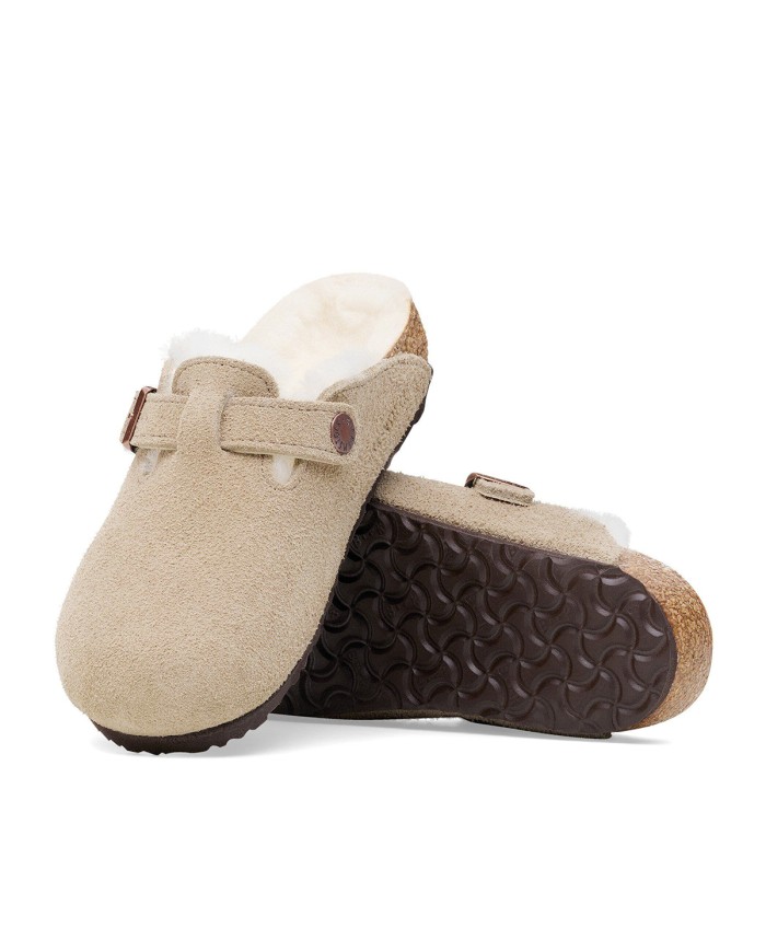 BIRKENSTOCK SANDALO SABOT KIDS BOSTON SHEARLING PELLICCIA AGNELLO TAUPE 1030480 CO