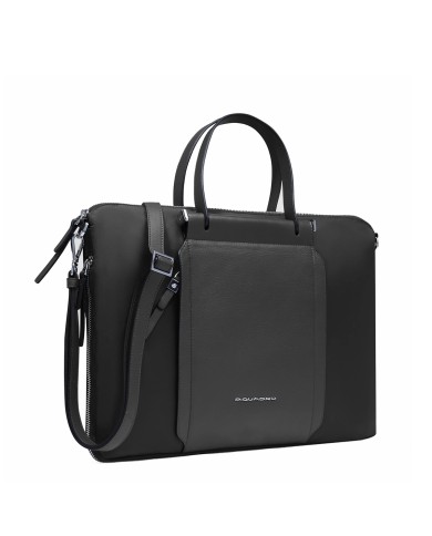 PIQUADRO BORSA DONNA DA LAVORO SLIM ESPANDIBILE PELLE E TESSUTO PORTA PC 15.6" NERO CA4021W92T CO