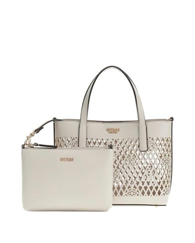 GUESS BORSA DONNA LETTY MINI TOTE BAG CON POCHETTE TRAFORATA OFF WHITE HWPG99 126