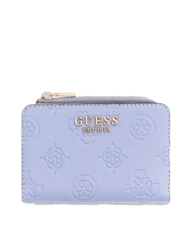 GUESS PORTAFOGLI DONNA WALLET LAUREL II SMALL AROUND ZIP GREY BLUE LOGO SWPD74 126