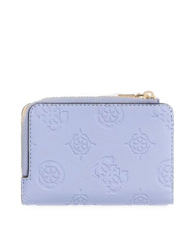 GUESS PORTAFOGLI DONNA WALLET LAUREL II SMALL AROUND ZIP GREY BLUE LOGO SWPD74 126