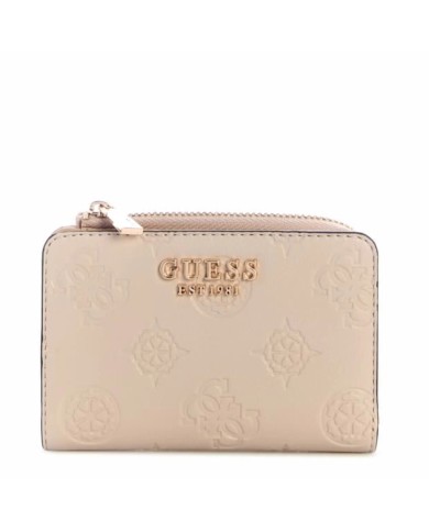 GUESS PORTAFOGLI DONNA WALLET LAUREL II SMALL AROUND ZIP LIGHT TAUPE LOGO SWPD74 126