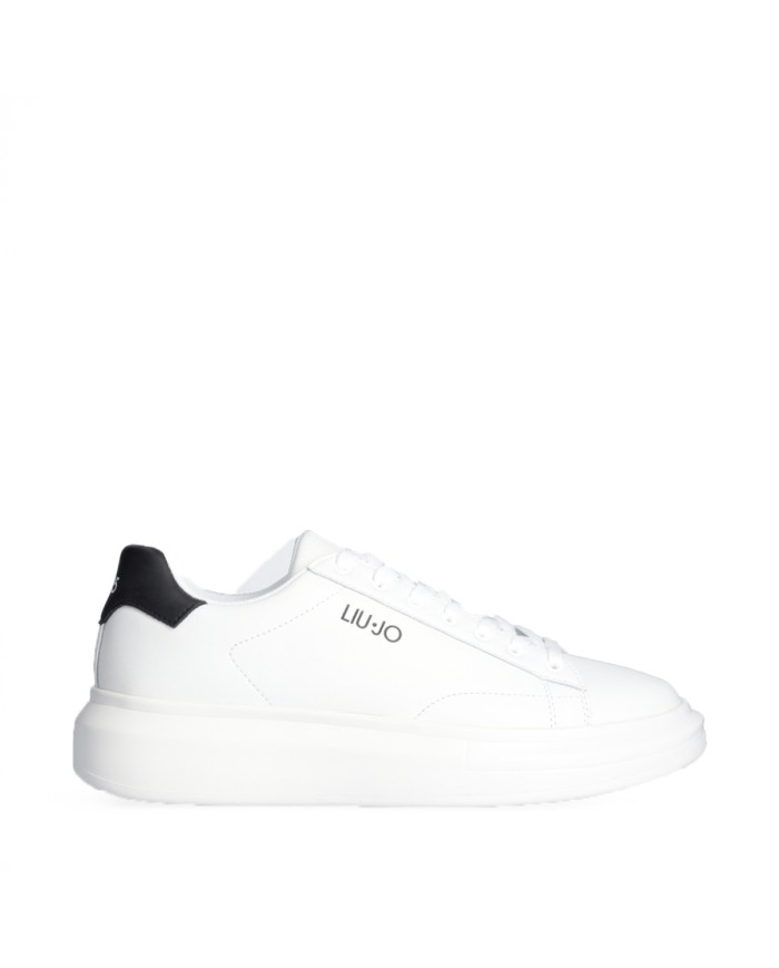 LIU-JO CALZATURE SCARPA UOMO SNEAKERS BIG 01 LEATHER WHITE BLACK 7B4027 126