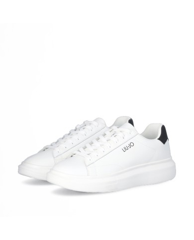 LIU-JO CALZATURE SCARPA UOMO SNEAKERS BIG 01 LEATHER WHITE BLACK 7B4027 126