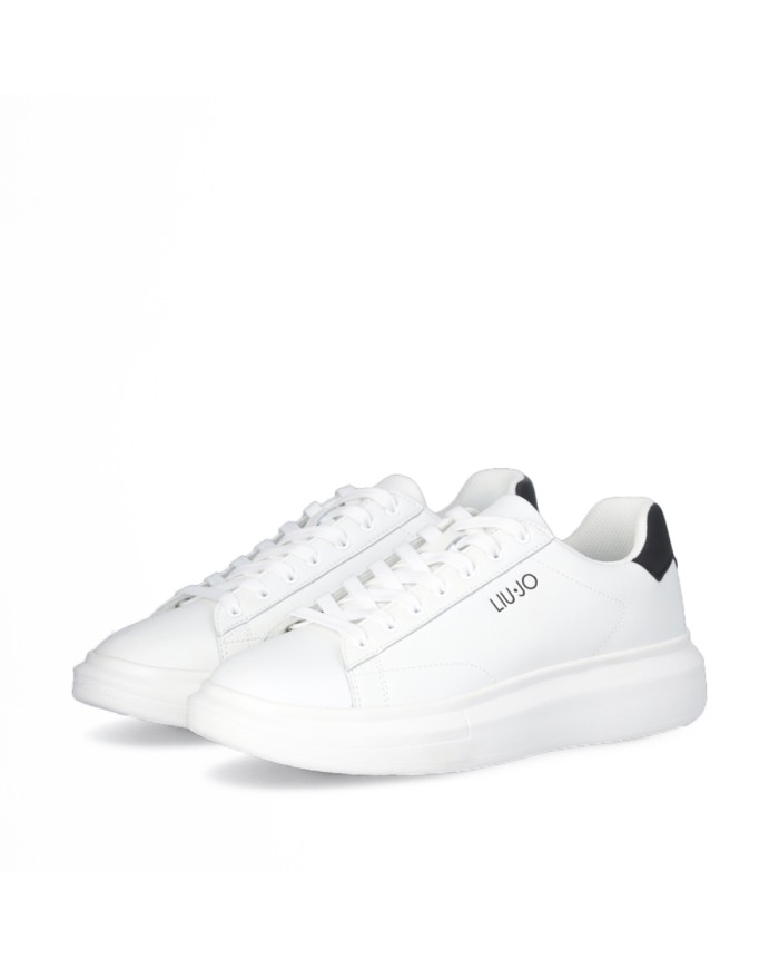LIU-JO CALZATURE SCARPA UOMO SNEAKERS BIG 01 LEATHER WHITE BLACK 7B4027 126