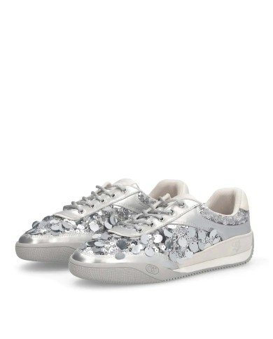 LIU-JO CALZATURE SCARPA DONNA SNEAKERS LEWIS 04 MAXI PAILLETTES METALLIC SEQUINS SILVER BA6093EX 126