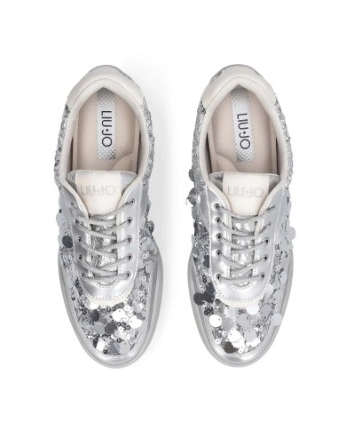 LIU-JO CALZATURE SCARPA DONNA SNEAKERS LEWIS 04 MAXI PAILLETTES METALLIC SEQUINS SILVER BA6093EX 126