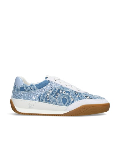 LIU-JO CALZATURE SCARPA DONNA SNEAKERS LEWIS 04 DENIM STRASS GLITTER BLUE BA6093TX 126