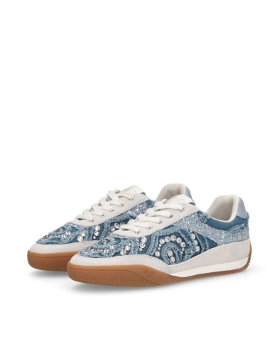 LIU-JO CALZATURE SCARPA DONNA SNEAKERS LEWIS 04 DENIM STRASS GLITTER BLUE BA6093TX 126