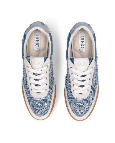 LIU-JO CALZATURE SCARPA DONNA SNEAKERS LEWIS 04 DENIM STRASS GLITTER BLUE BA6093TX 126