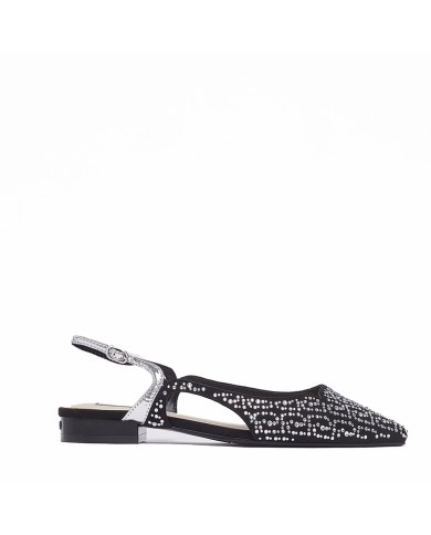 LIU-JO CALZATURE SCARPA DONNA SLING BACK VIVEN 07 SLING BACK MICROFIBER STRASS BLACK SILEVR SA6029TX 126