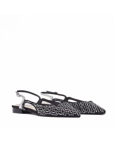 LIU-JO CALZATURE SCARPA DONNA SLING BACK VIVEN 07 SLING BACK MICROFIBER STRASS BLACK SILEVR SA6029TX 126