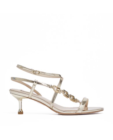 LIU-JO CALZATURE SCARPA DONNA SANDAL TESS 04 MIRROR LOGO GIOIELLO LIGHT GOLD SA6059EX 126