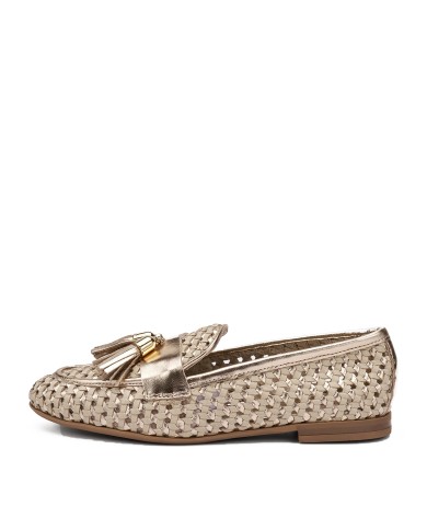 FRAU SCARPA DONNA MOCASSINO IN PELLE LAMINATA INTRECCIATA CON NAPPINE PLATINO 95K6 126