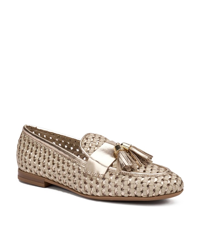 FRAU SCARPA DONNA MOCASSINO IN PELLE LAMINATA INTRECCIATA CON NAPPINE PLATINO 95K6 126
