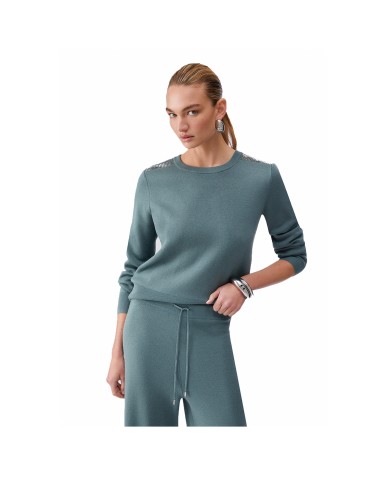 LIU-JO MAGLIA DONNA SWEATER CON PERLINE MILITARY TA6043 126